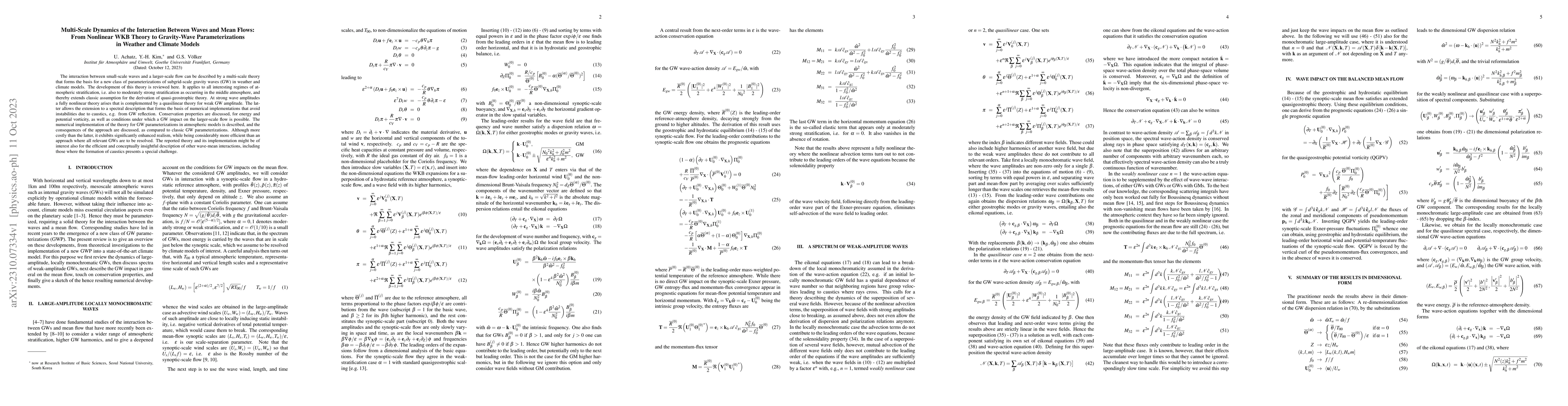 Thumbnail for Multi-Scale Dynamics of the Interaction Between Waves and Mean Flows:
  From Nonlinear WKB Theory to Gravity-Wave Parameterizations in Weather and
  Climate Models