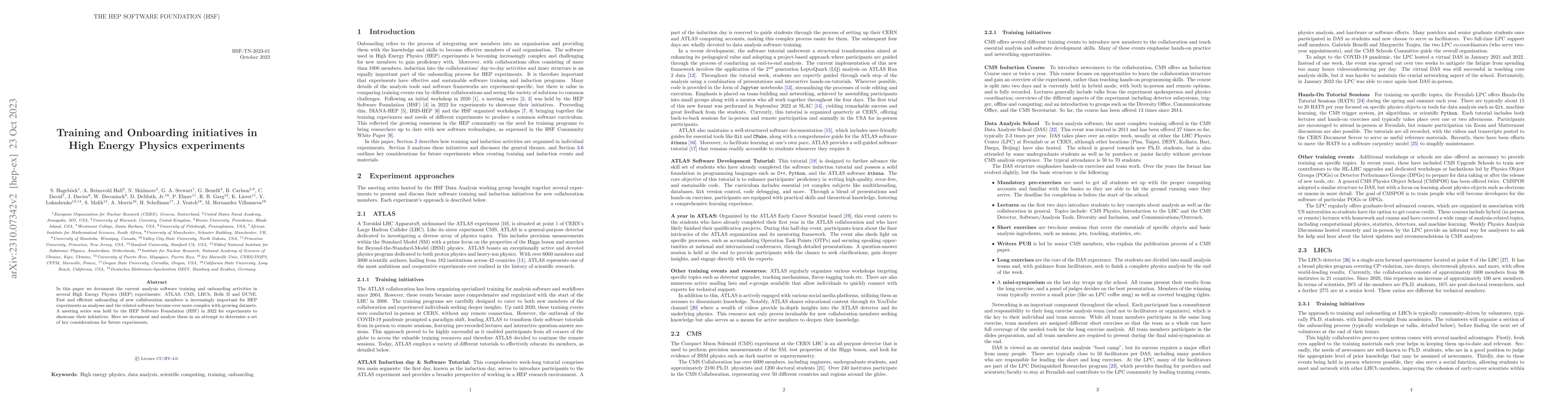 Thumbnail for Training and Onboarding initiatives in High Energy Physics experiments
