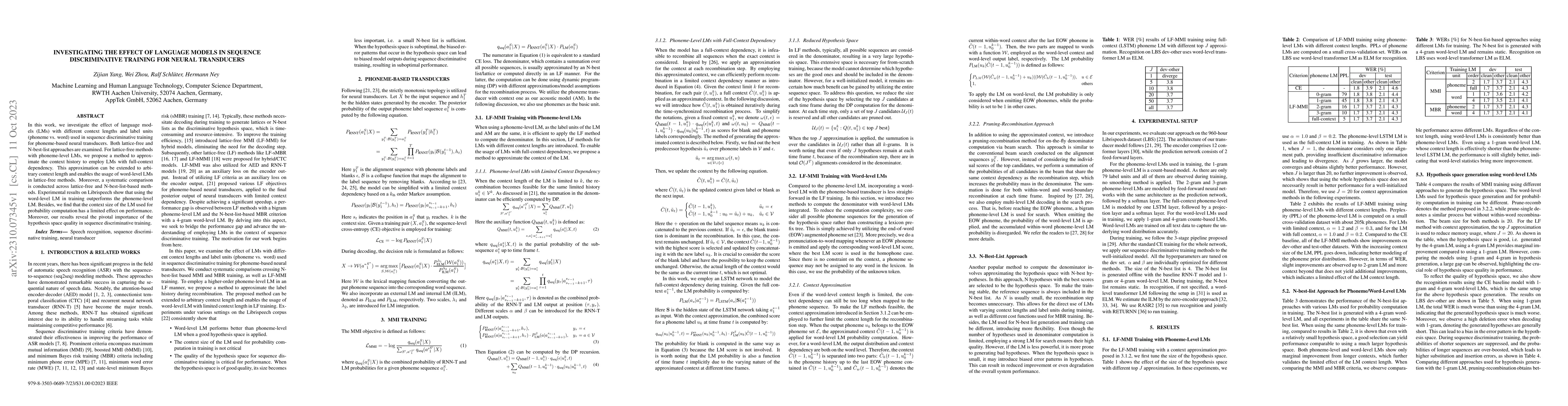 Thumbnail for Investigating the Effect of Language Models in Sequence Discriminative
  Training for Neural Transducers