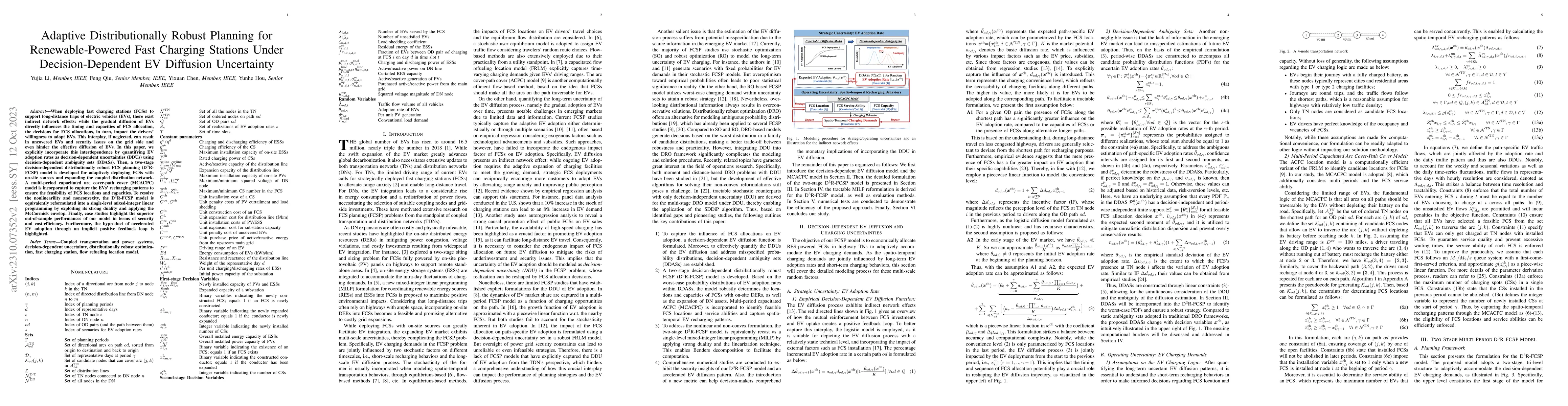 Thumbnail for Adaptive Distributionally Robust Planning for Renewable-Powered Fast
  Charging Stations Under Decision-Dependent EV Diffusion Uncertainty