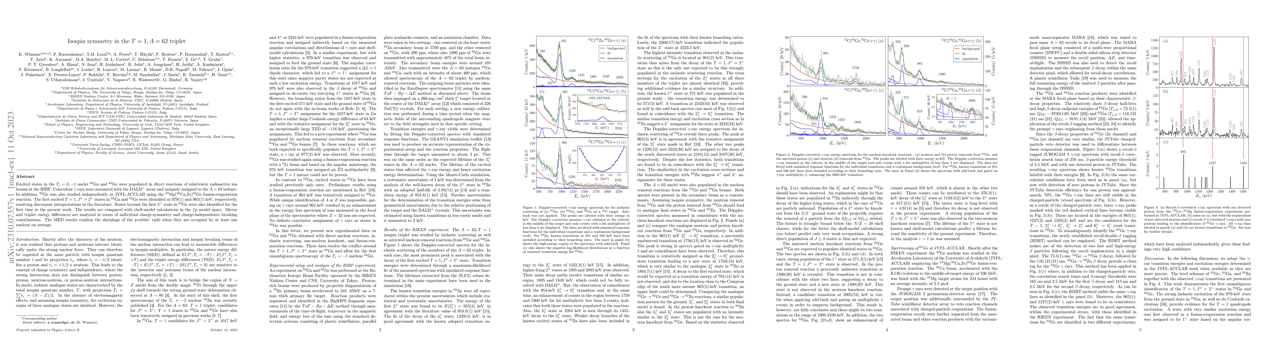 Thumbnail for Isospin symmetry in the $T = 1, A = 62$ triplet