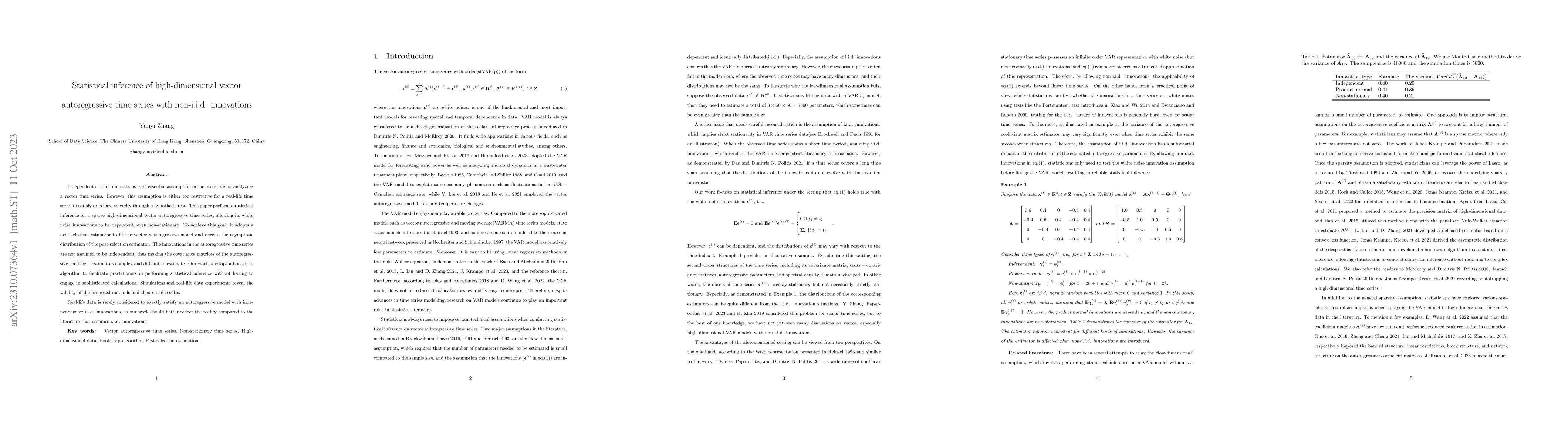 Thumbnail for Statistical inference of high-dimensional vector autoregressive time
  series with non-i.i.d. innovations