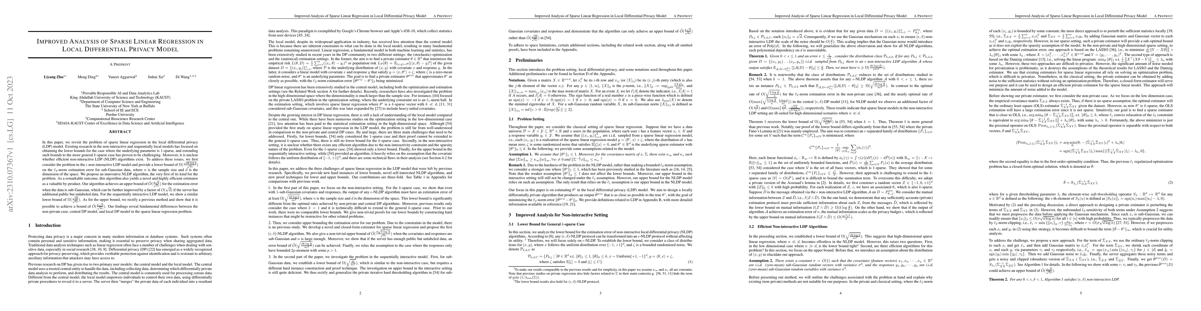 Thumbnail for Improved Analysis of Sparse Linear Regression in Local Differential
  Privacy Model