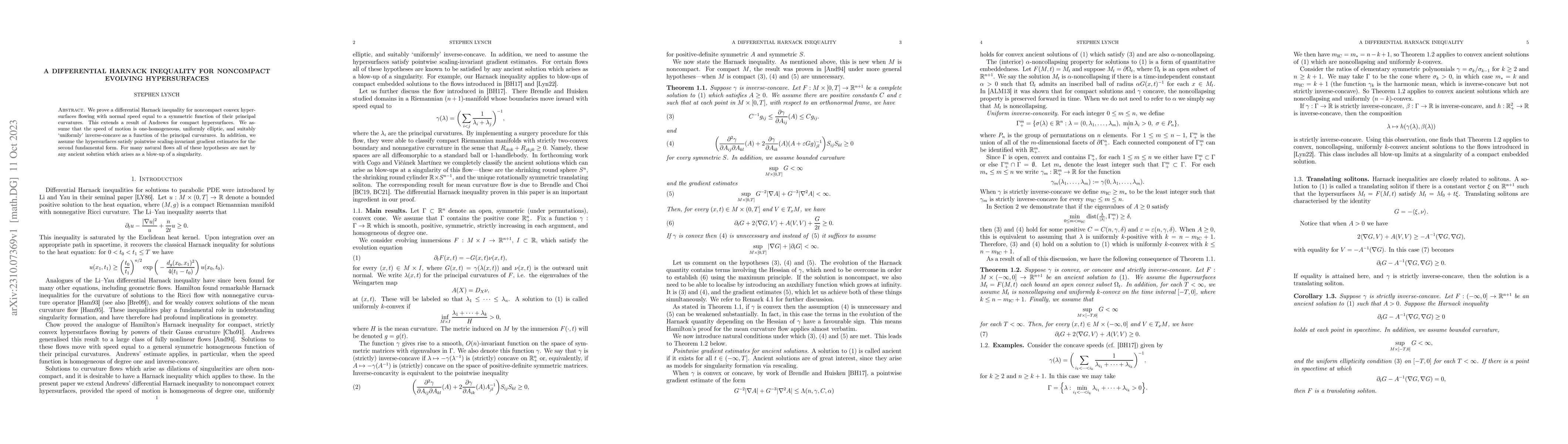 Thumbnail for A differential Harnack inequality for noncompact evolving hypersurfaces