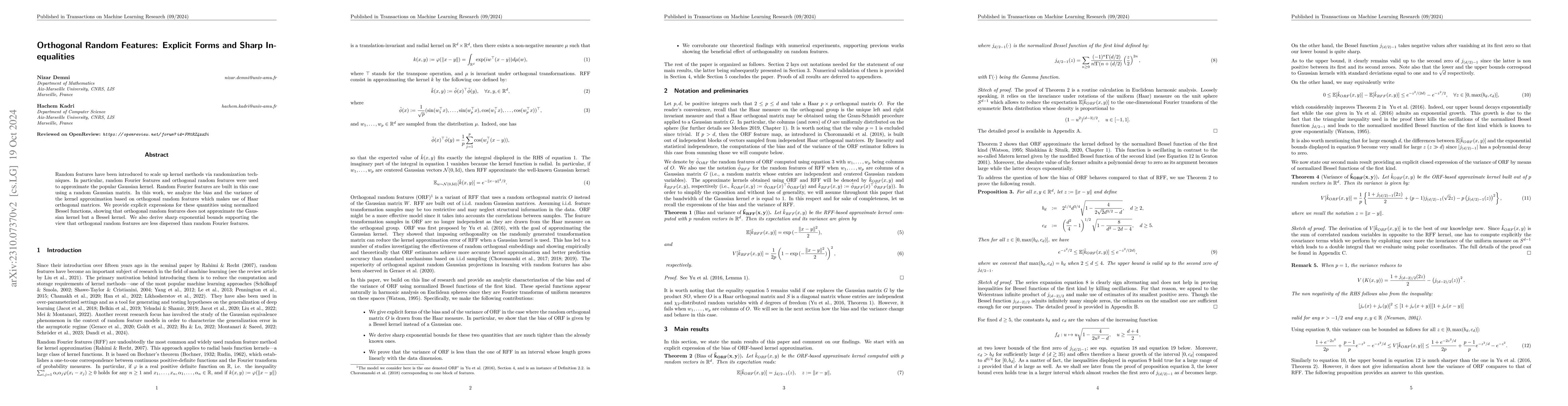 Thumbnail for Orthogonal Random Features: Explicit Forms and Sharp Inequalities