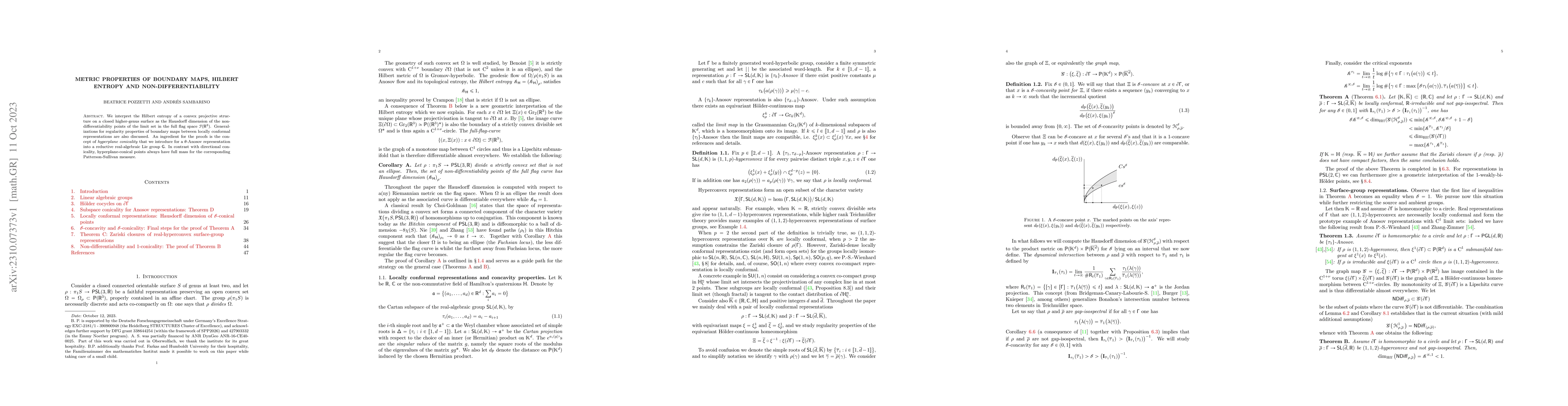Thumbnail for Metric properties of boundary maps, Hilbert entropy and
  non-differentiability
