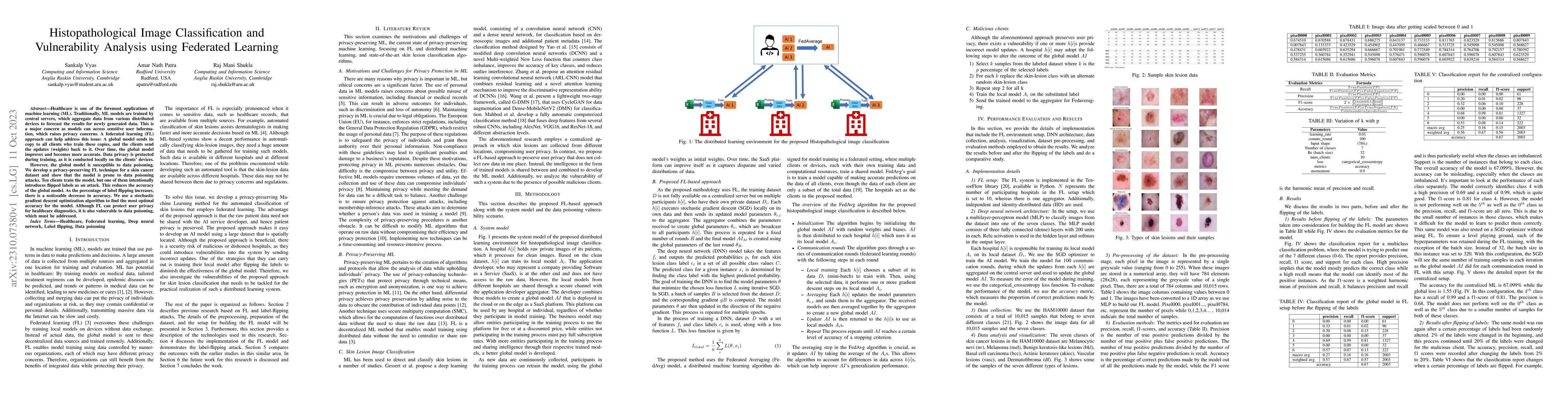 Thumbnail for Histopathological Image Classification and Vulnerability Analysis using
  Federated Learning