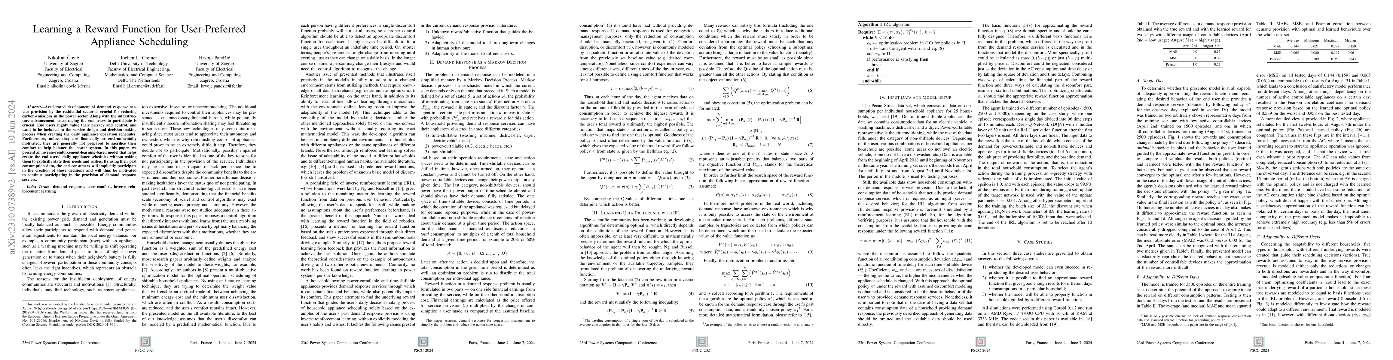 Thumbnail for Learning a Reward Function for User-Preferred Appliance Scheduling