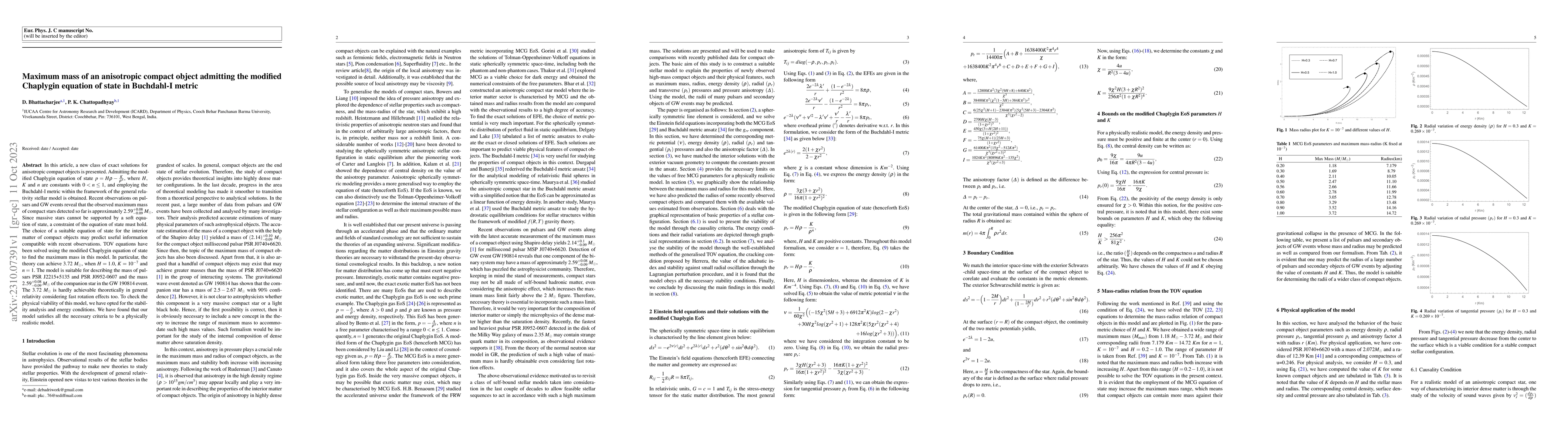 Thumbnail for Maximum mass of an anisotropic compact object admitting the modified
  Chaplygin equation of state in Buchdahl-I metric