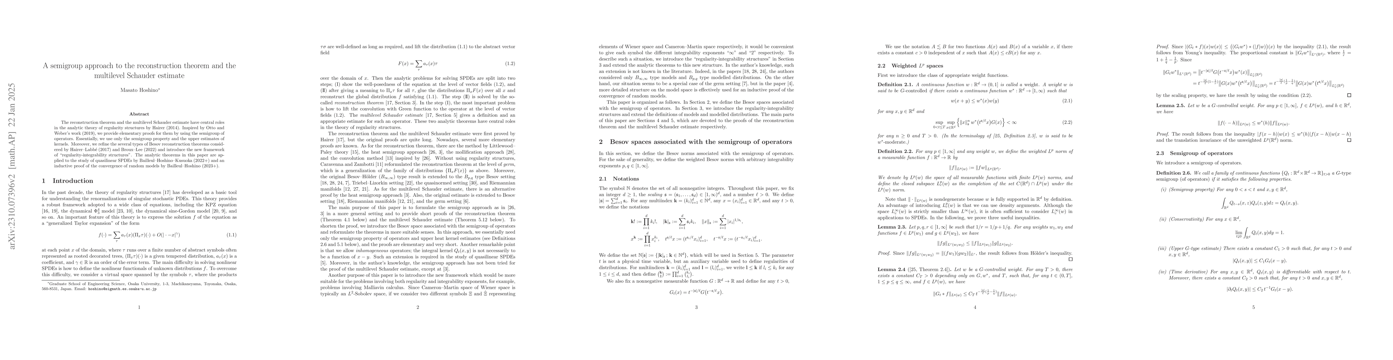 Thumbnail for A semigroup approach to the reconstruction theorem and the multilevel
  Schauder estimate