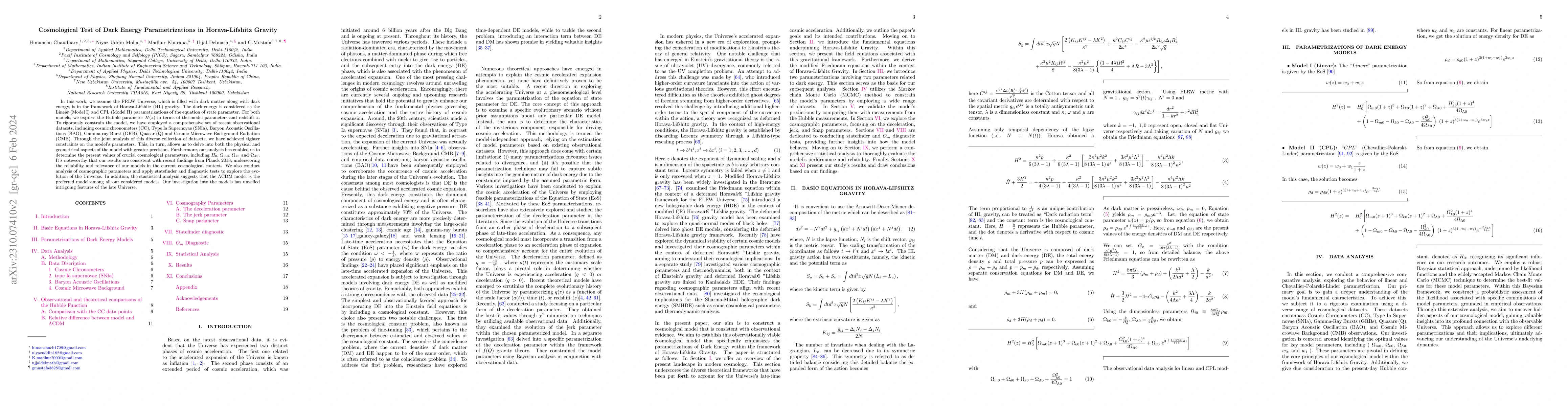 Thumbnail for Cosmological Test of Dark Energy Parametrizations in Horava-Lifshitz
  Gravity