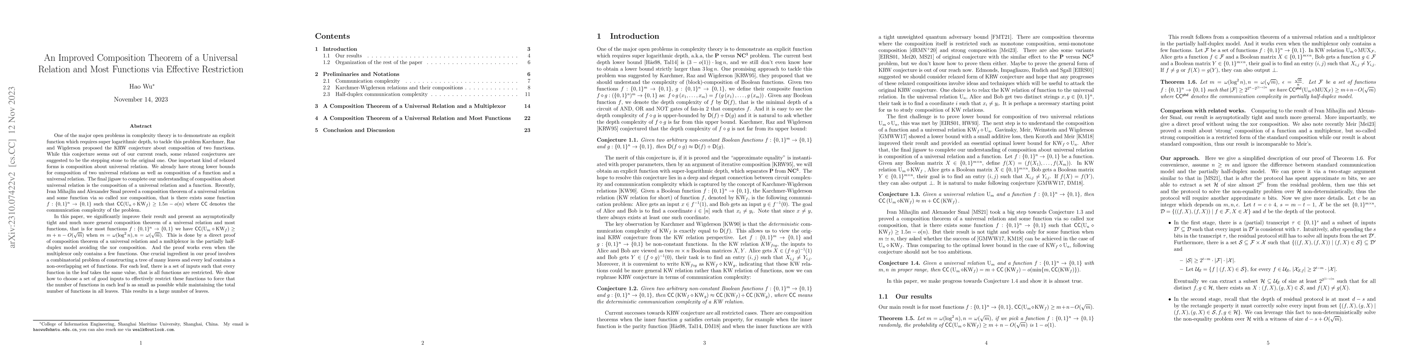 Thumbnail for An Improved Composition Theorem of a Universal Relation and Most
  Functions via Effective Restriction