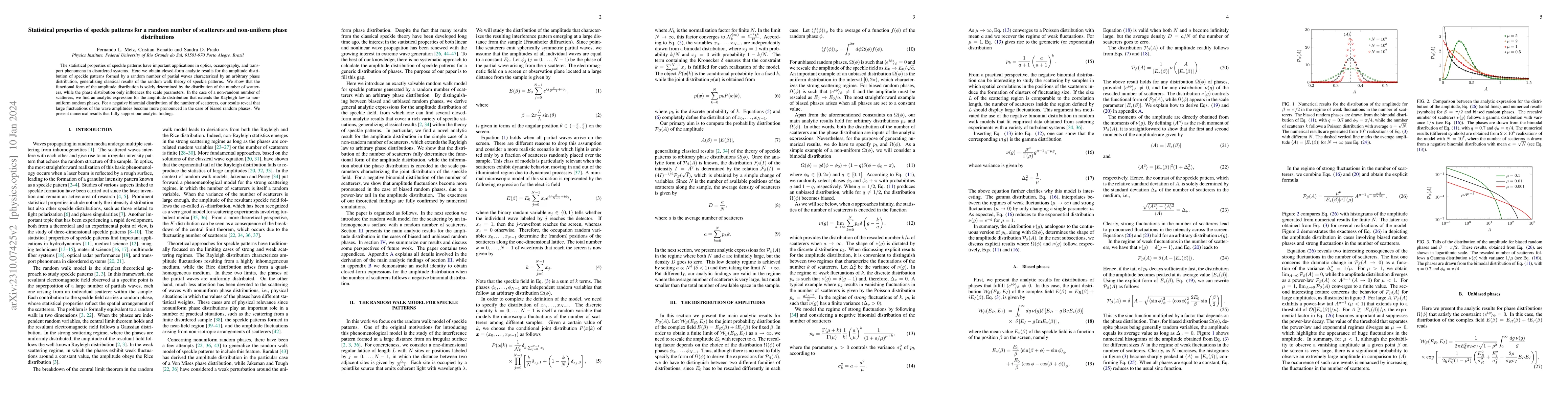 Thumbnail for Statistical properties of speckle patterns for a random number of
  scatterers and nonuniform phase distributions