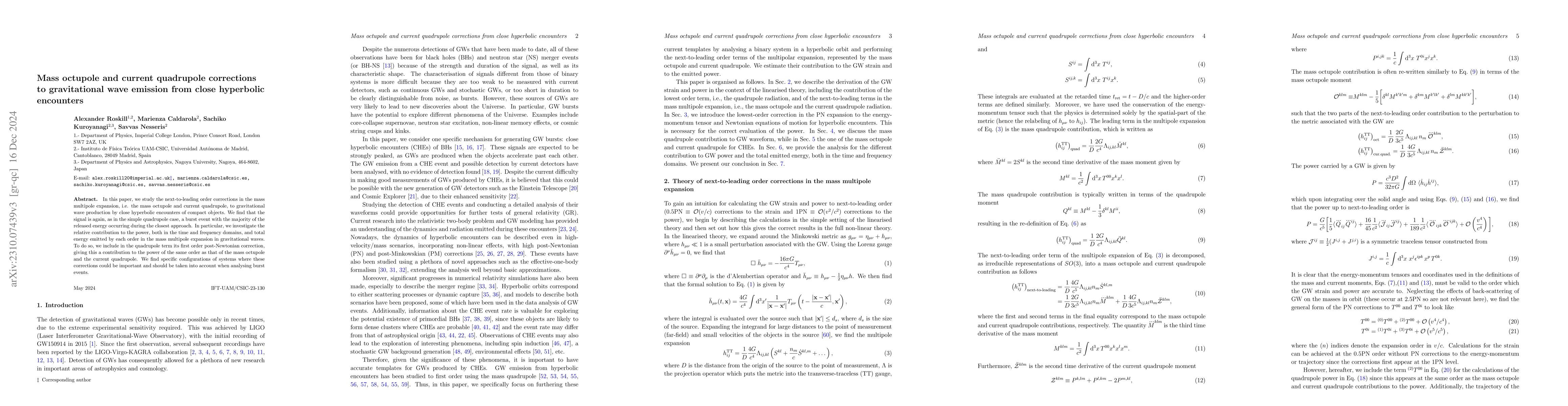 Thumbnail for Mass octupole and current quadrupole corrections to gravitational wave
  emission from close hyperbolic encounters