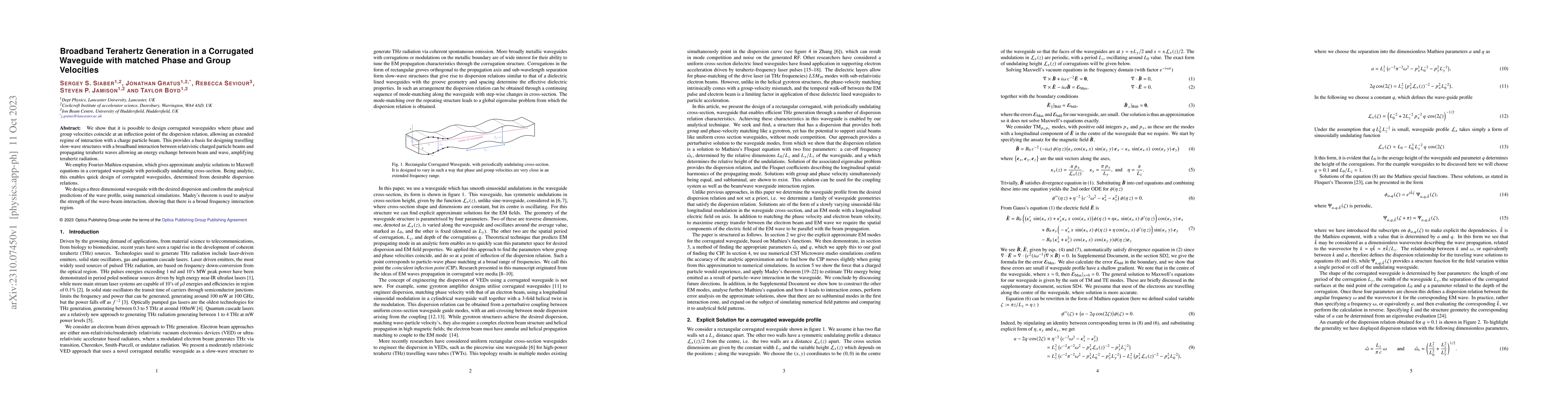 Thumbnail for Broadband Terahertz Generation in a Corrugated Waveguide with matched
  Phase and Group Velocities