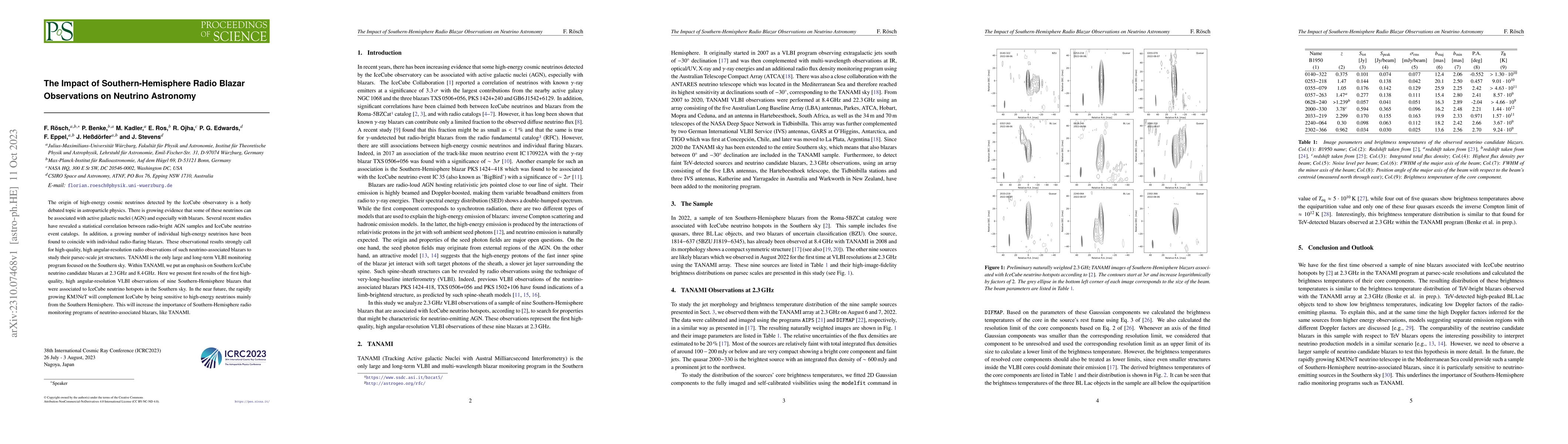 Thumbnail for The Impact of Southern-Hemisphere Radio Blazar Observations on Neutrino
  Astronomy