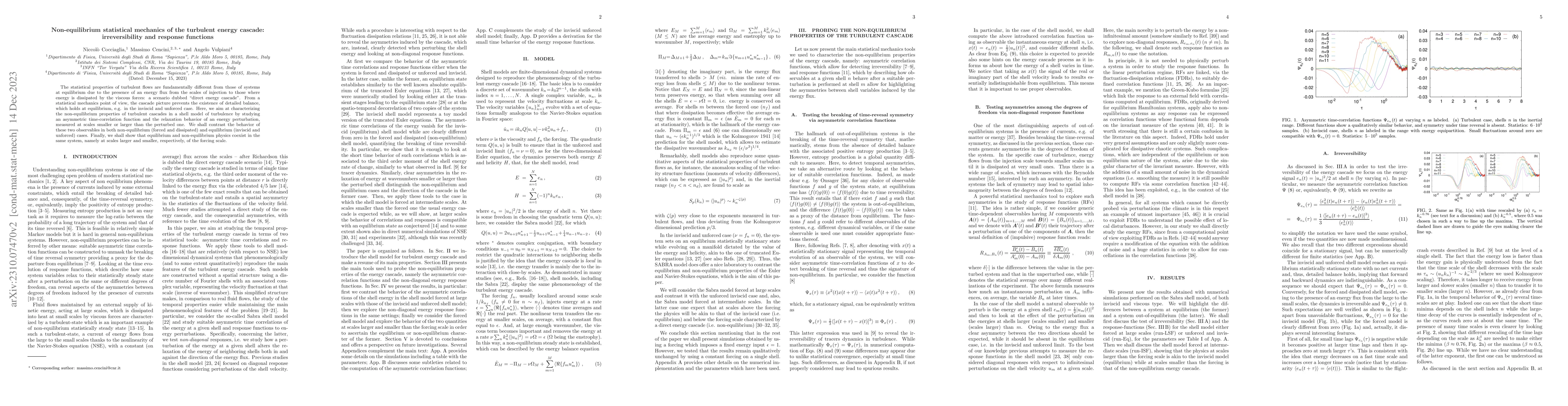 Thumbnail for Non-equilibrium statistical mechanics of the turbulent energy cascade:
  irreversibility and response functions