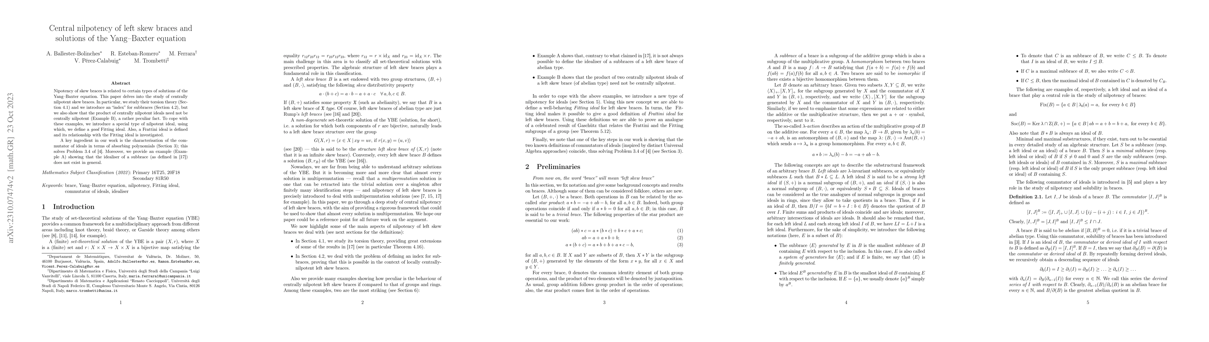Thumbnail for Central nilpotency of left skew braces and solutions of the Yang-Baxter
  equation