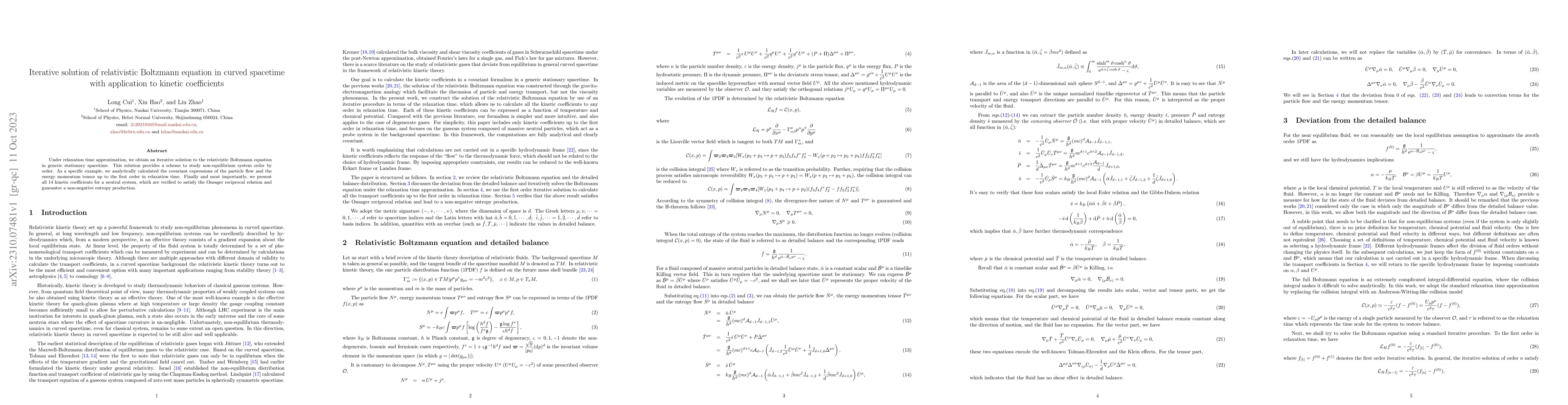 Thumbnail for Iterative solution of relativistic Boltzmann equation in curved
  spacetime with application to kinetic coefficients