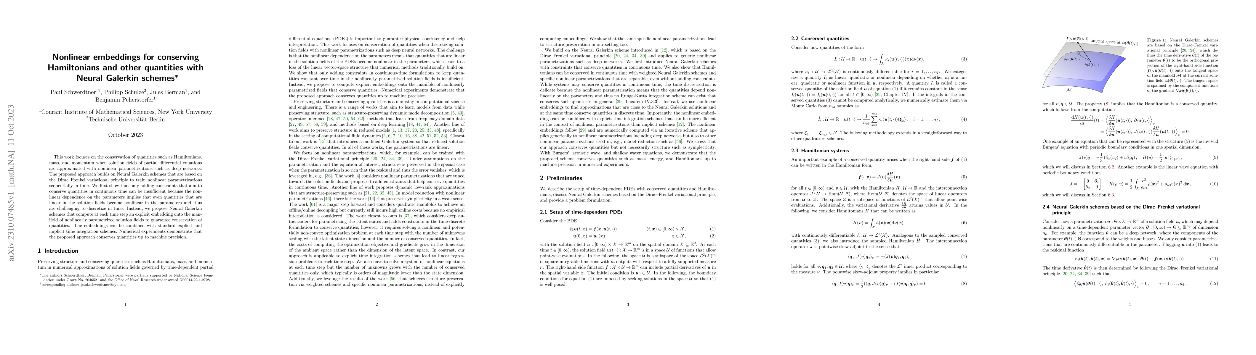 Thumbnail for Nonlinear embeddings for conserving Hamiltonians and other quantities
  with Neural Galerkin schemes