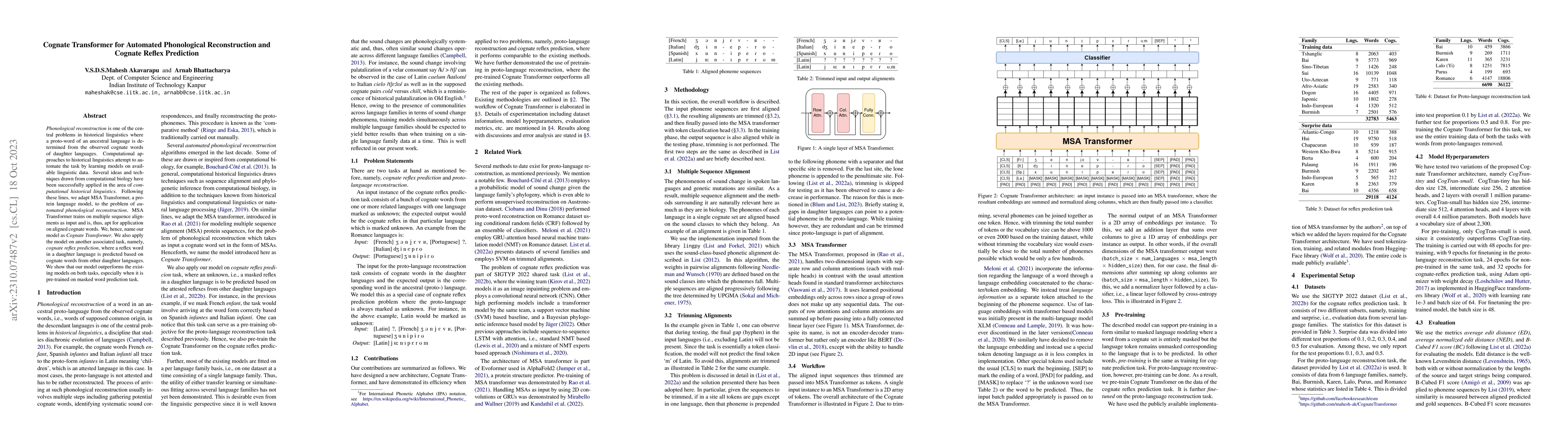Thumbnail for Cognate Transformer for Automated Phonological Reconstruction and
  Cognate Reflex Prediction