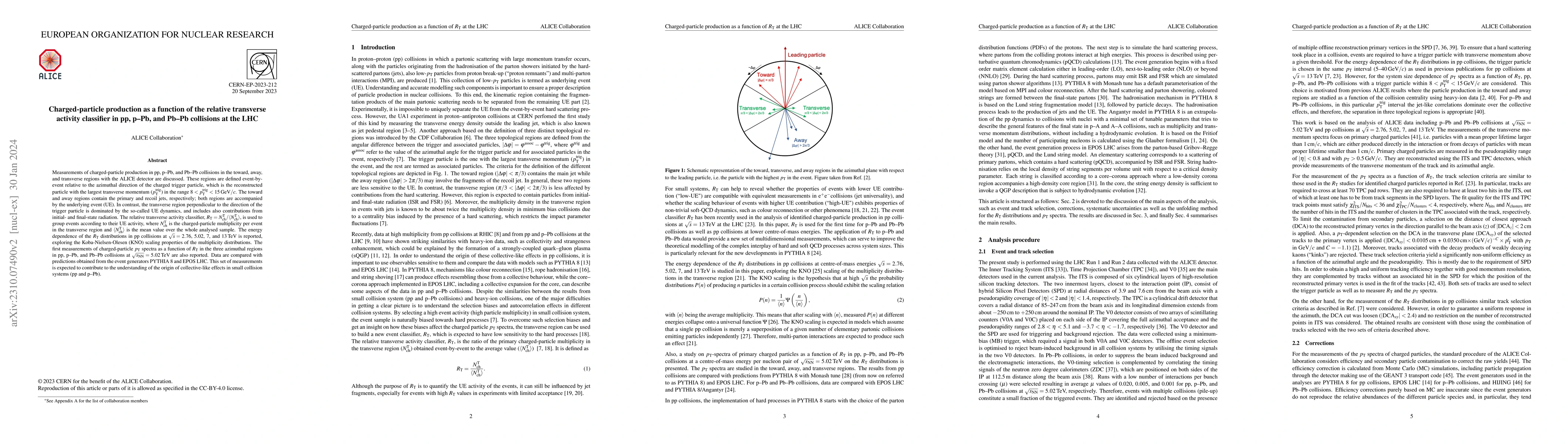 Thumbnail for Charged-particle production as a function of the relative transverse
  activity classifier in pp, p$-$Pb, and Pb$-$Pb collisions at the LHC