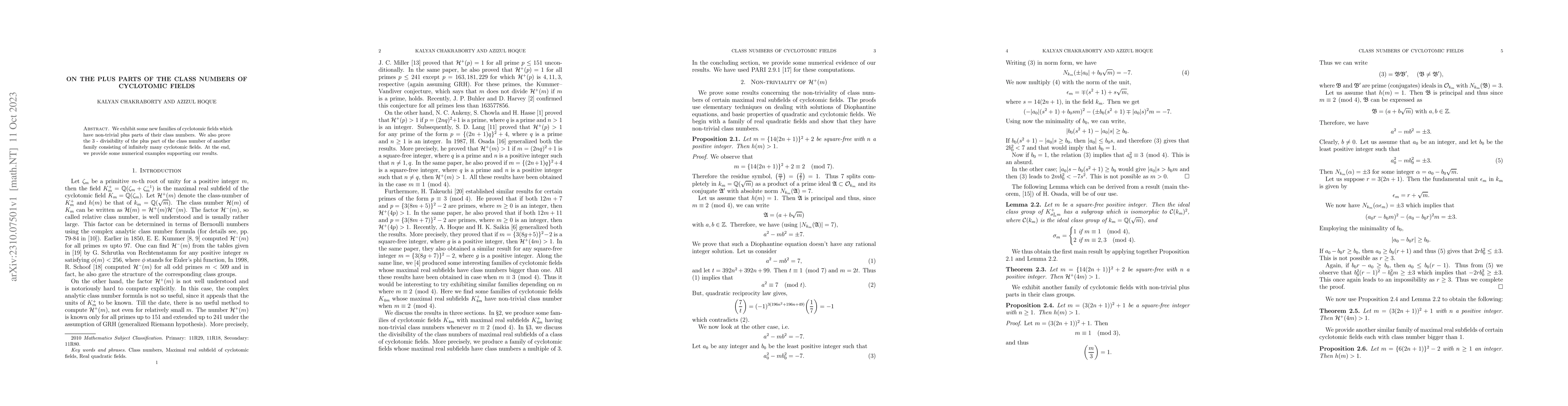 Thumbnail for On the plus parts of the class numbers of cyclotomic fields