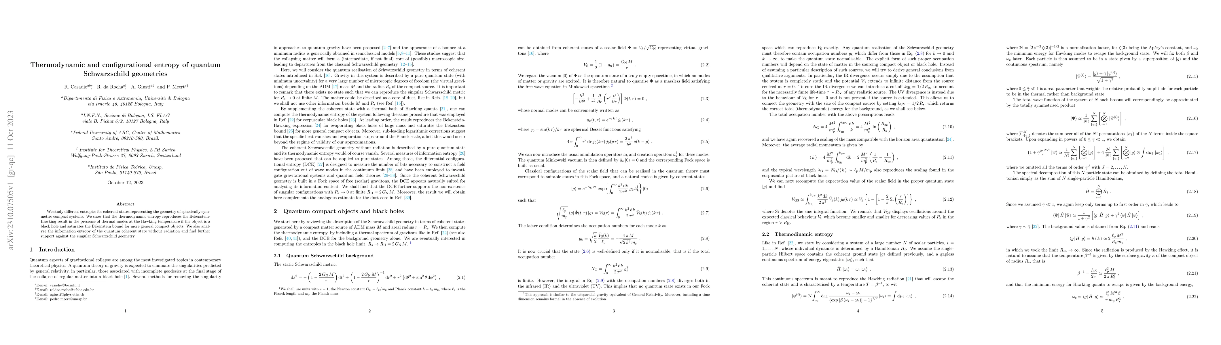 Thumbnail for Thermodynamic and configurational entropy of quantum Schwarzschild
  geometries