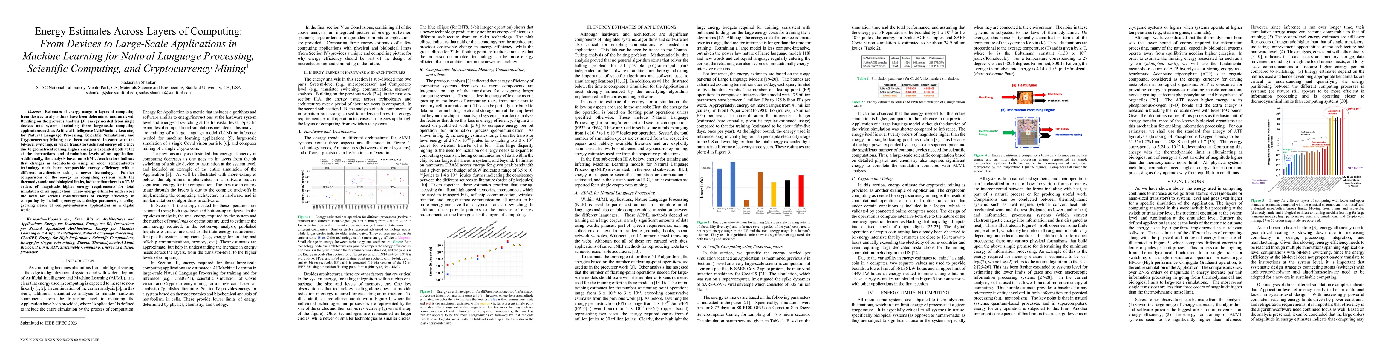 Thumbnail for Energy Estimates Across Layers of Computing: From Devices to Large-Scale
  Applications in Machine Learning for Natural Language Processing, Scientific
  Computing, and Cryptocurrency Mining