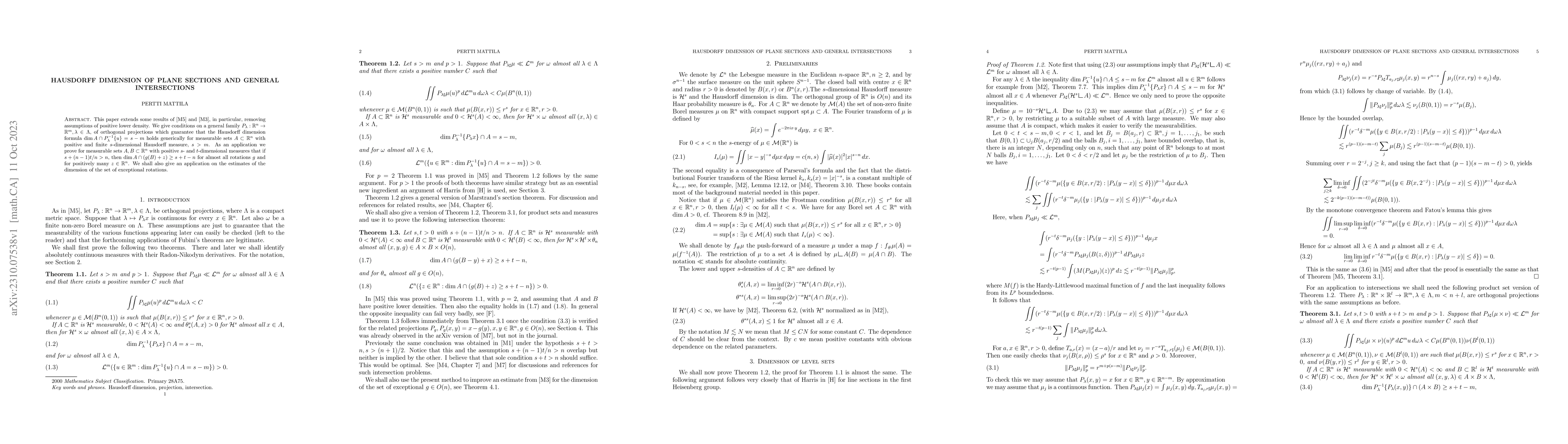 Thumbnail for Hausdorff dimension of plane sections and general intersections
