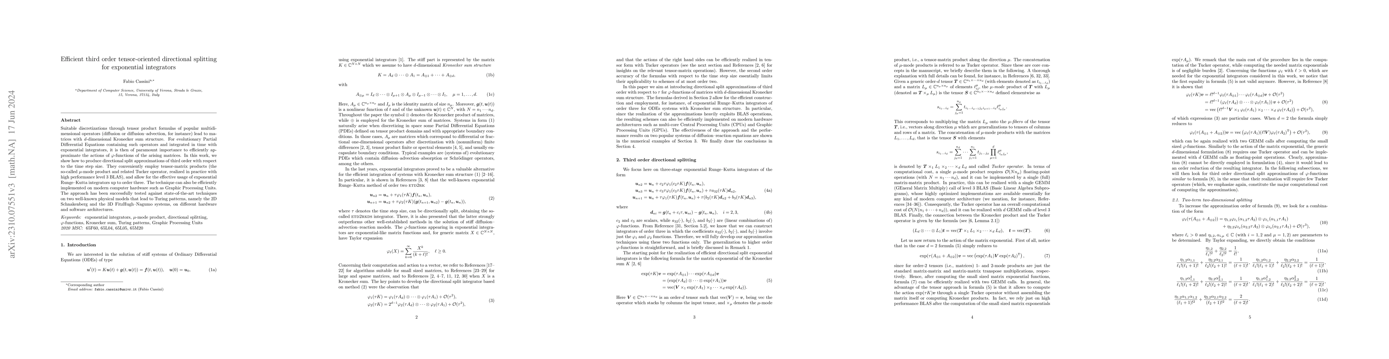 Thumbnail for Efficient third order tensor-oriented directional splitting for
  exponential integrators