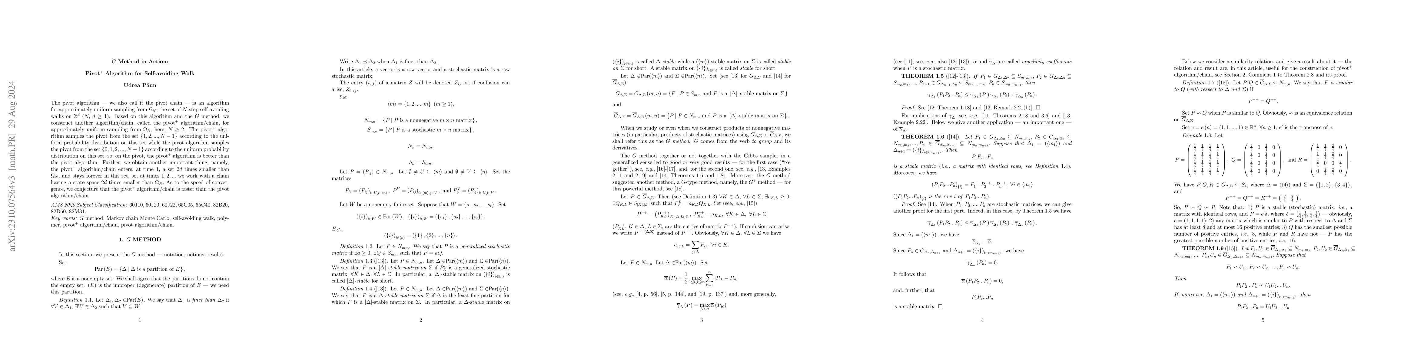 Thumbnail for $G$ Method in Action: Pivot$^{\text{+}}$ Algorithm for Self-avoiding
  Walk