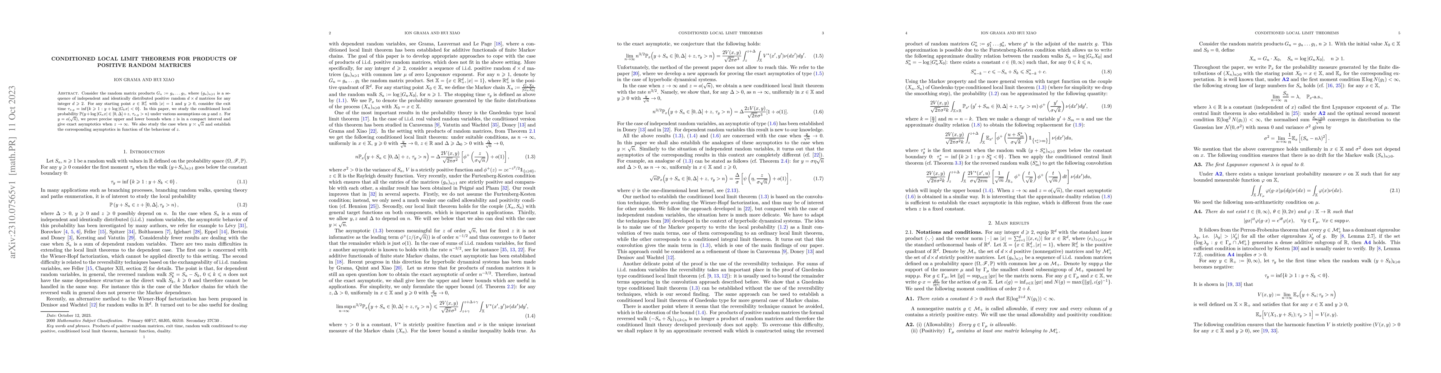 Thumbnail for Conditioned local limit theorems for products of positive random
  matrices