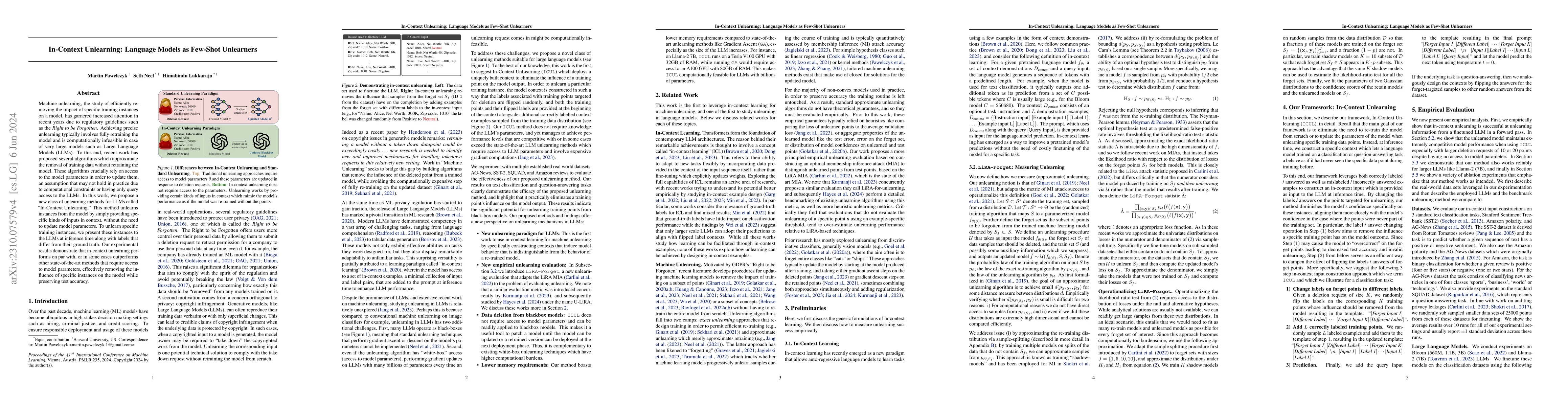 Thumbnail for In-Context Unlearning: Language Models as Few Shot Unlearners