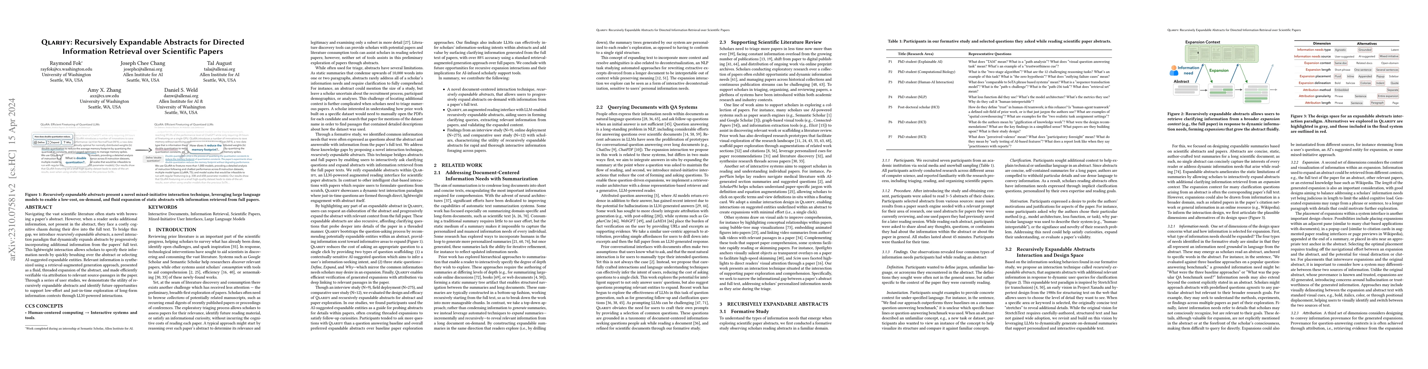 Thumbnail for Qlarify: Recursively Expandable Abstracts for Directed Information
  Retrieval over Scientific Papers