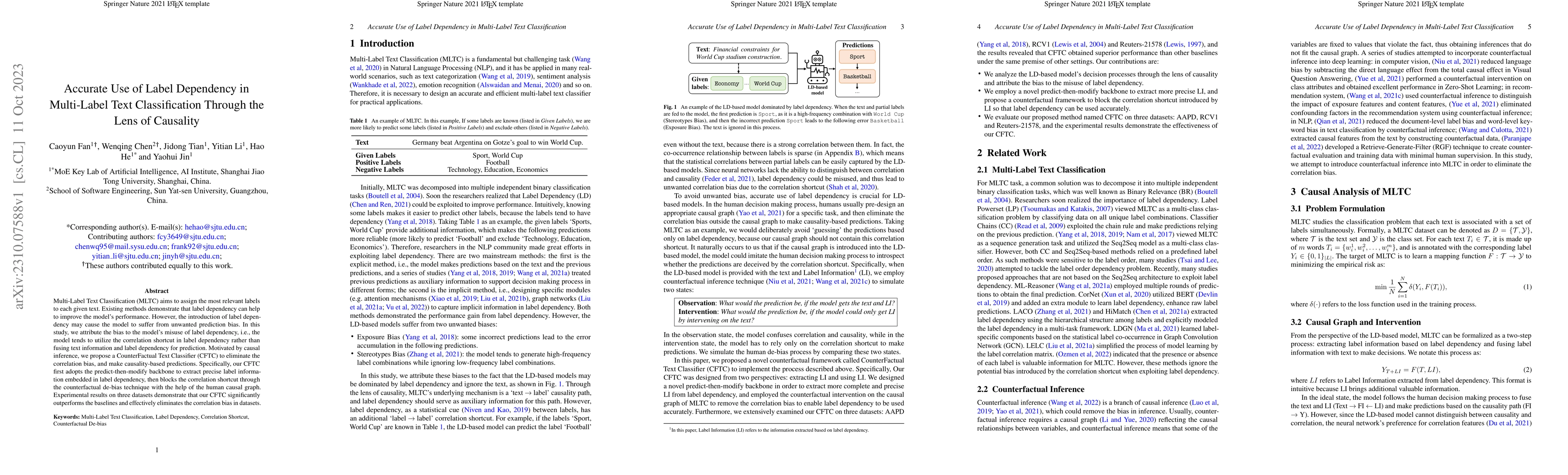 Thumbnail for Accurate Use of Label Dependency in Multi-Label Text Classification
  Through the Lens of Causality