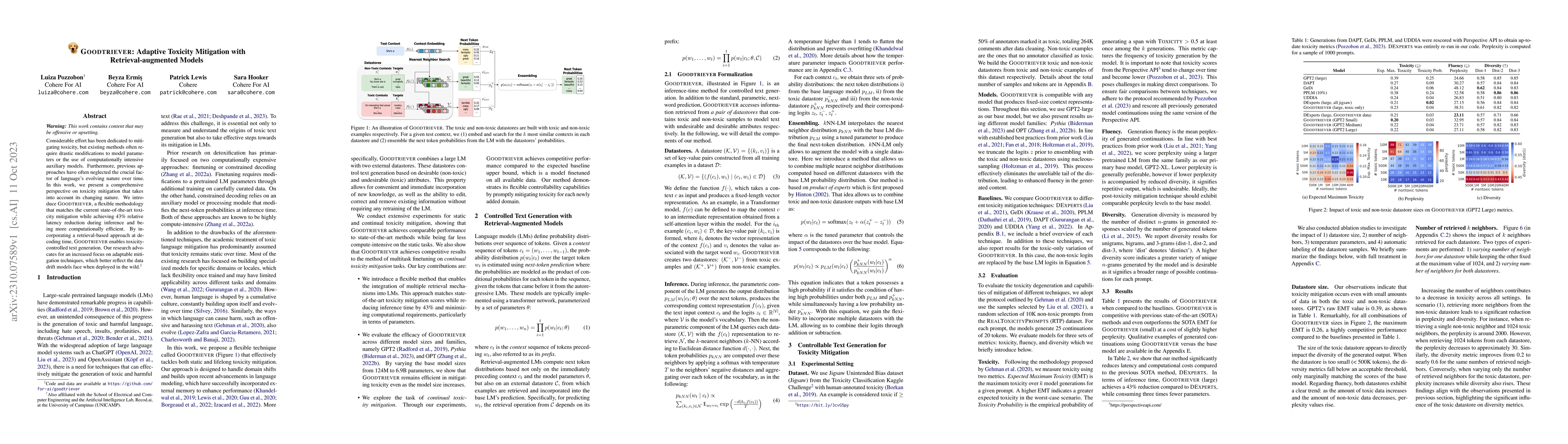 Thumbnail for Goodtriever: Adaptive Toxicity Mitigation with Retrieval-augmented
  Models