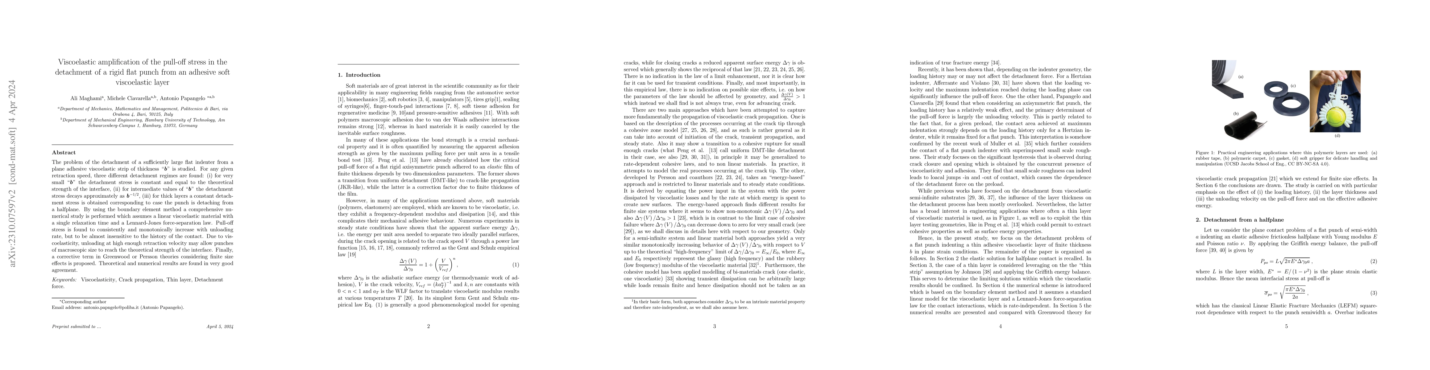 Thumbnail for Viscoelastic amplification of the pull-off stress in the detachment of a
  rigid flat punch from an adhesive soft viscoelastic layer