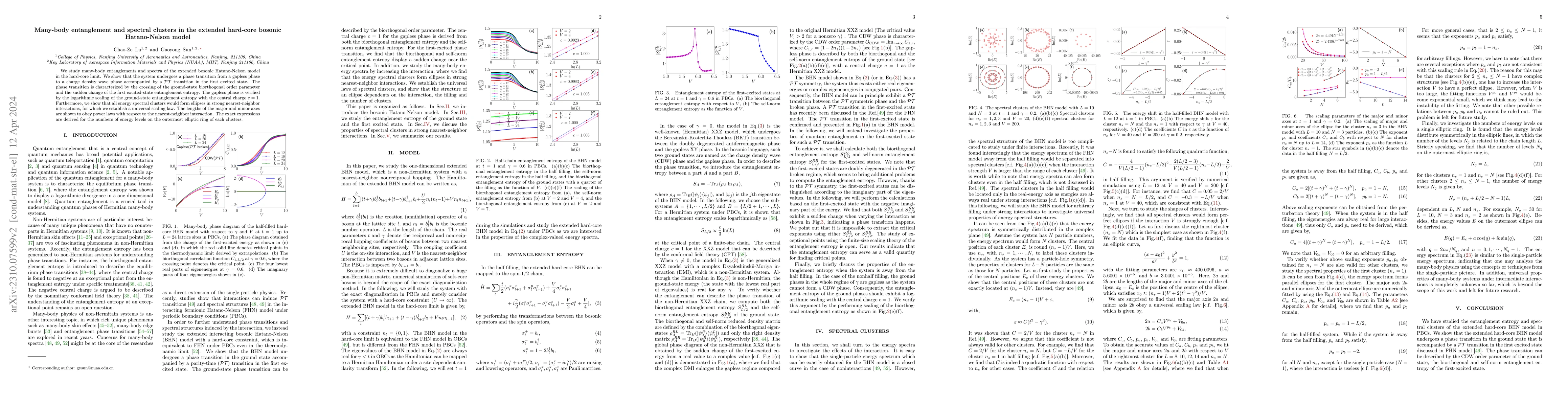 Thumbnail for Many-body entanglement and spectral clusters in the extended hard-core
  bosonic Hatano-Nelson model