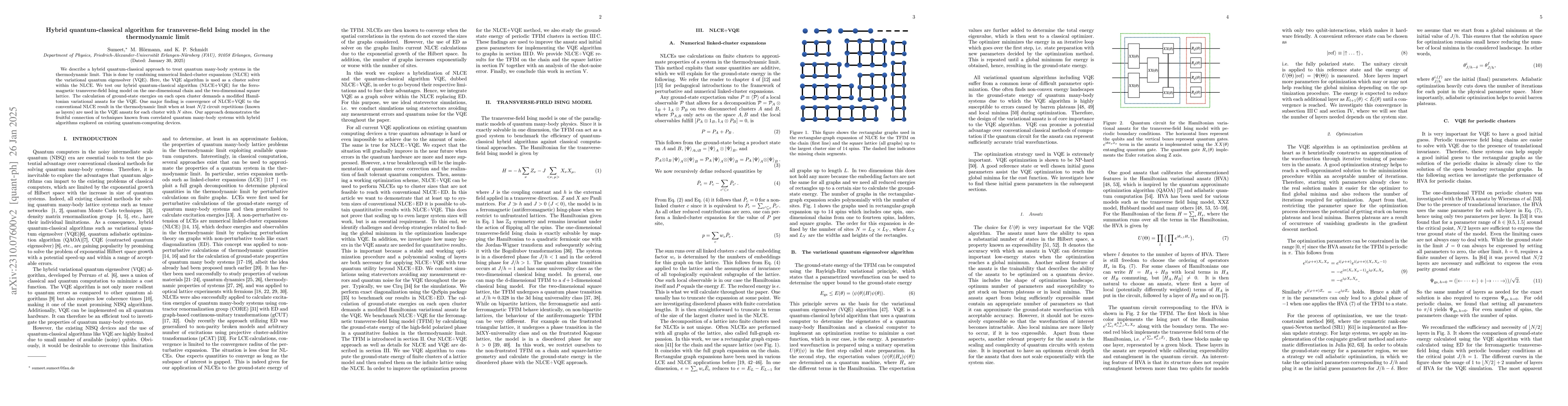 Thumbnail for Hybrid quantum-classical algorithm for the transverse-field Ising model
  in the thermodynamic limit