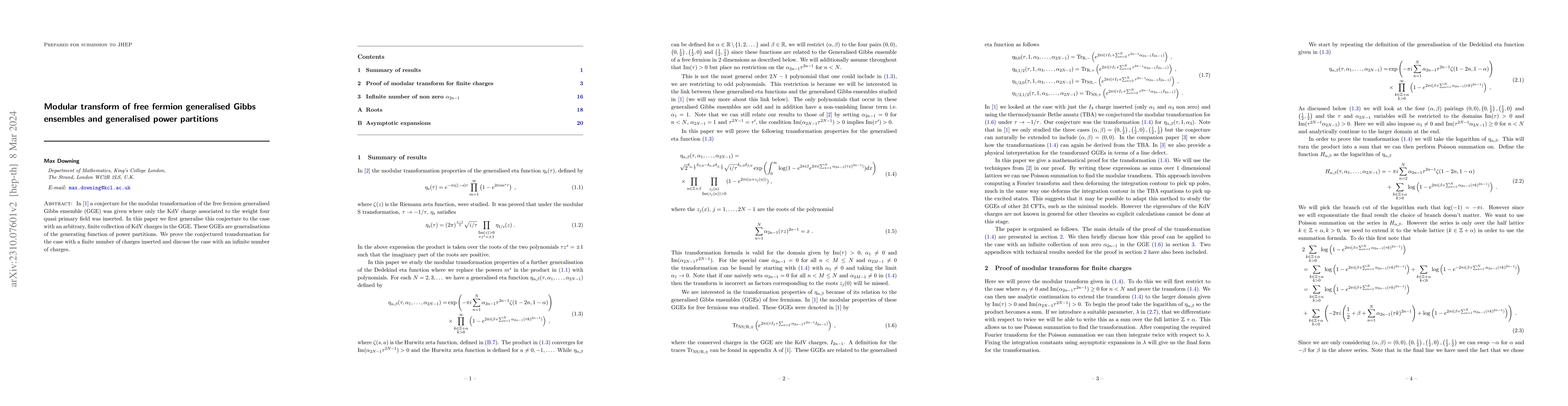 Thumbnail for Modular transform of free fermion generalised Gibbs ensembles and
  generalised power partitions