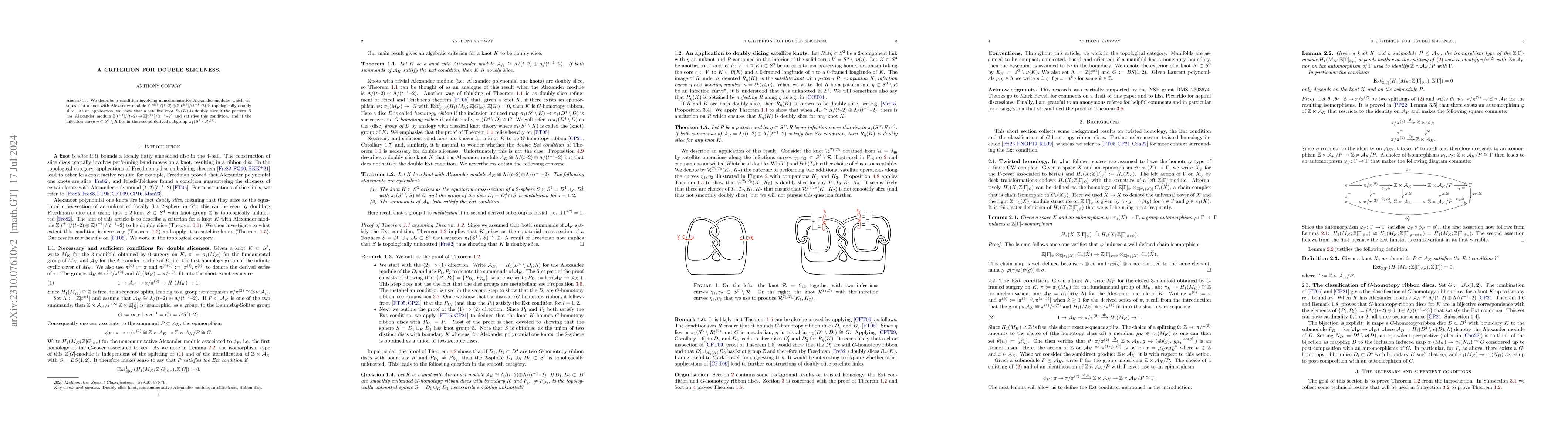Thumbnail for A criterion for double sliceness