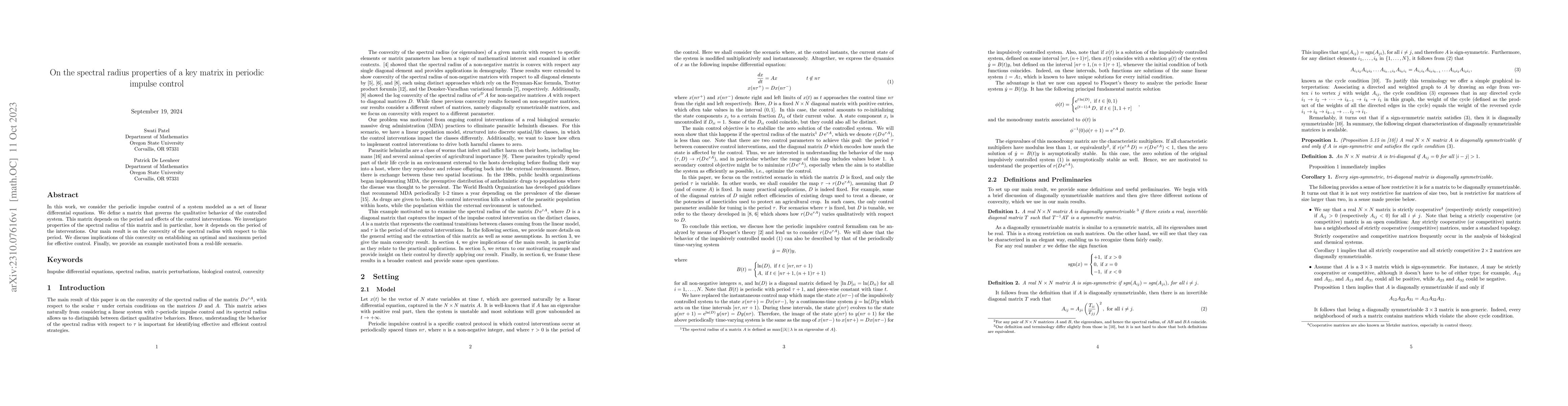 Thumbnail for On the spectral radius properties of a key matrix in periodic impulse
  control