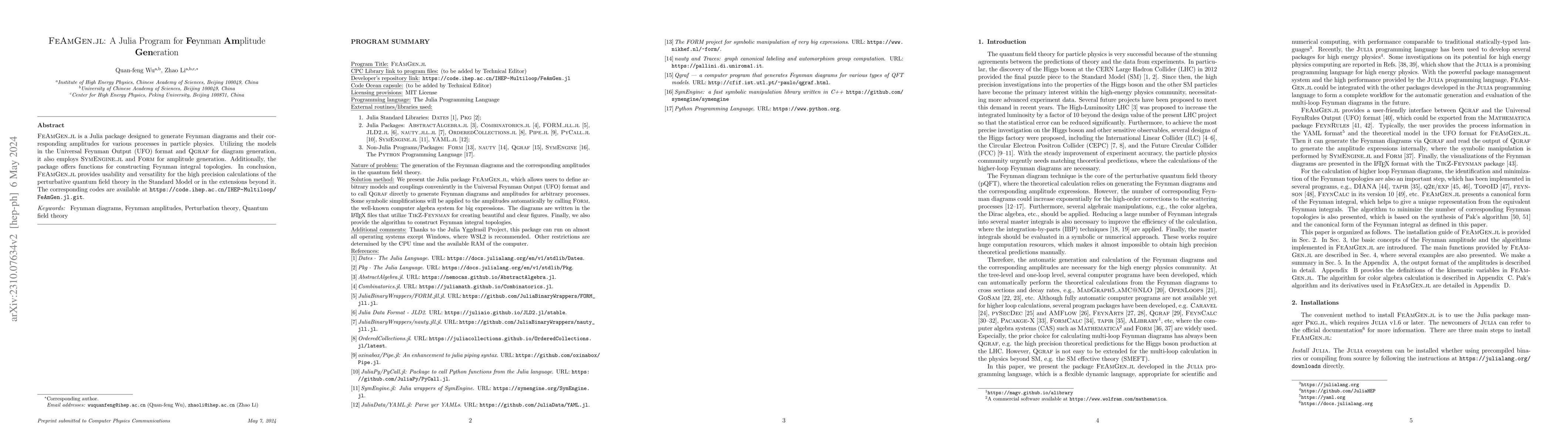 Thumbnail for FeAmGen.jl: A Julia Program for Feynman Amplitude Generation