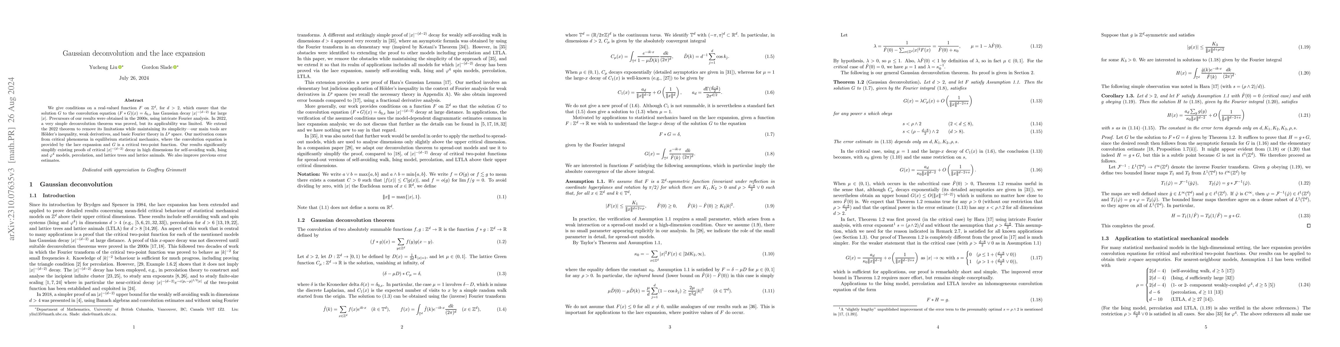 Thumbnail for Gaussian deconvolution and the lace expansion