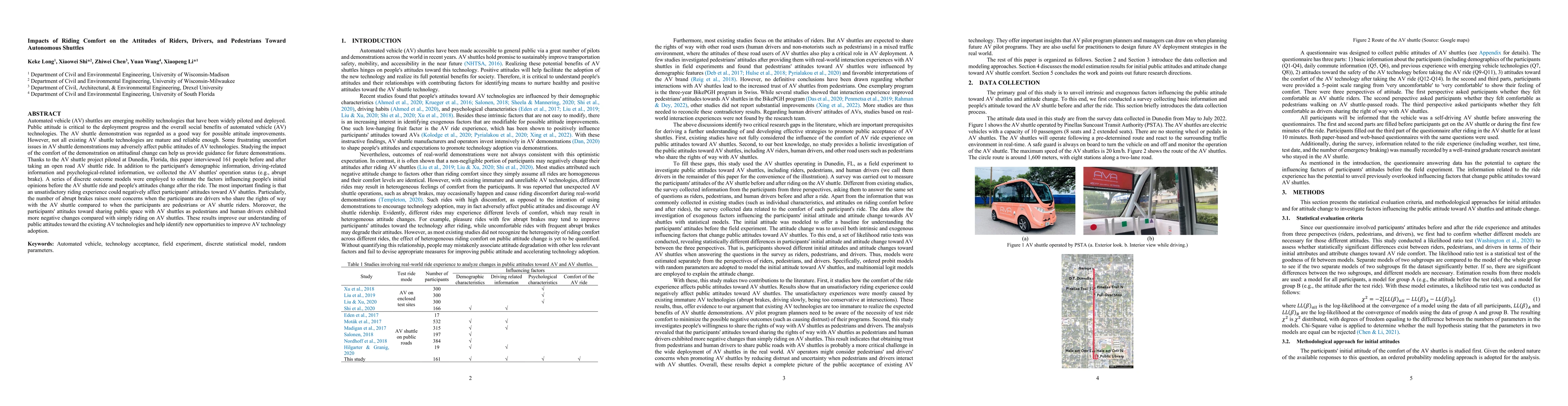 Thumbnail for Impacts of Riding Comfort on the Attitudes of Riders, Drivers, and
  Pedestrians Toward Autonomous Shuttles