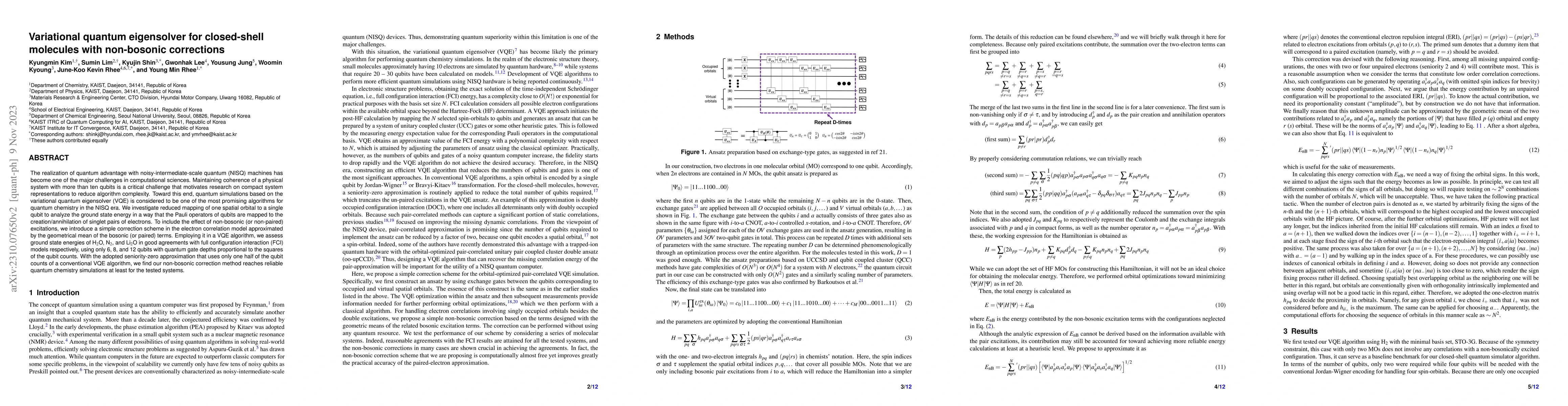 Thumbnail for Variational quantum eigensolver for closed-shell molecules with
  non-bosonic corrections