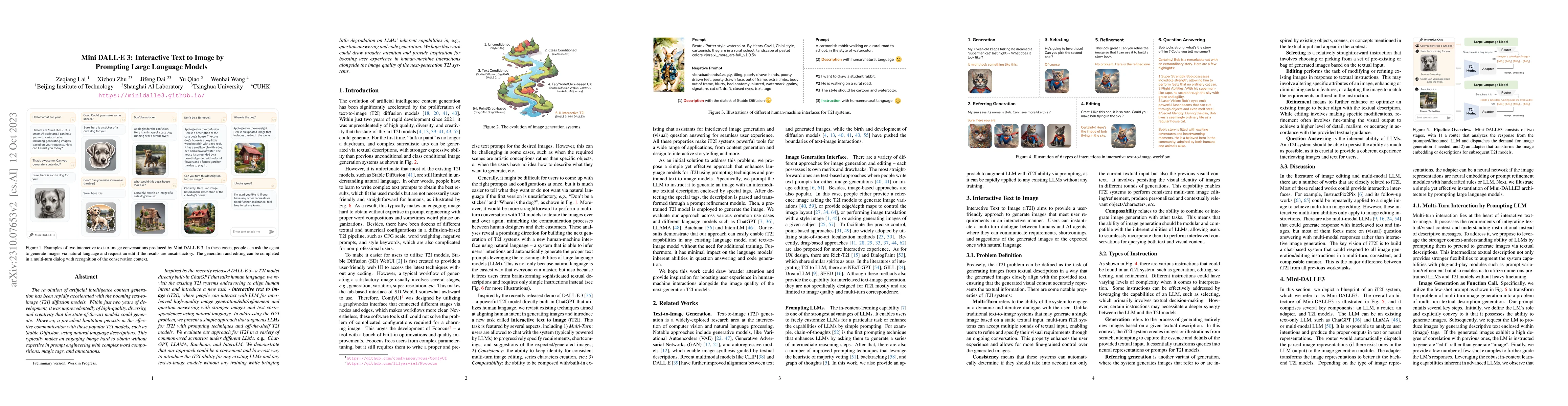 Thumbnail for Mini-DALLE3: Interactive Text to Image by Prompting Large Language
  Models