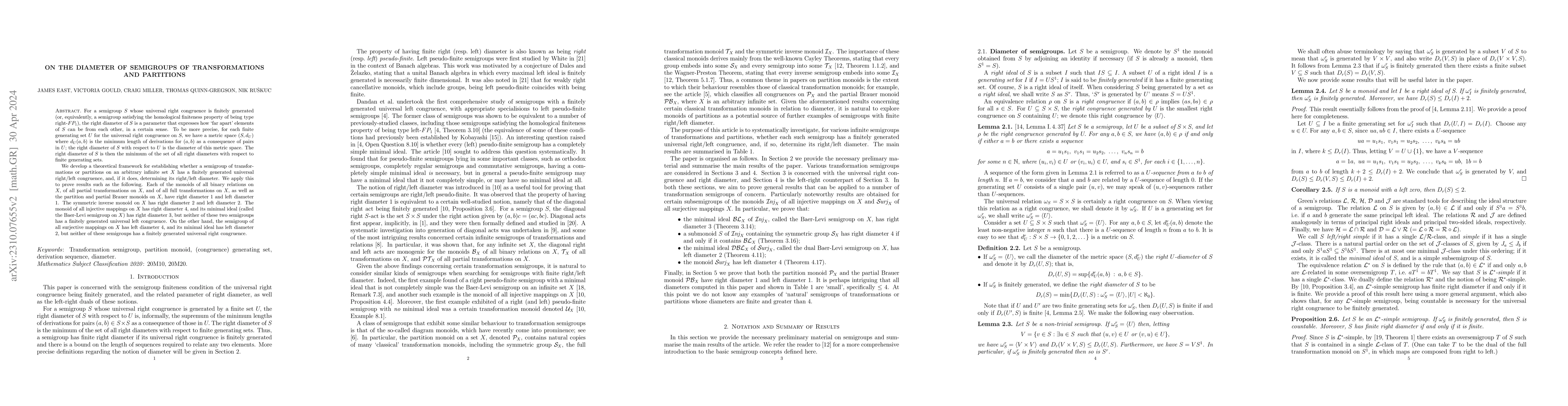 Thumbnail for On the diameter of semigroups of transformations and partitions