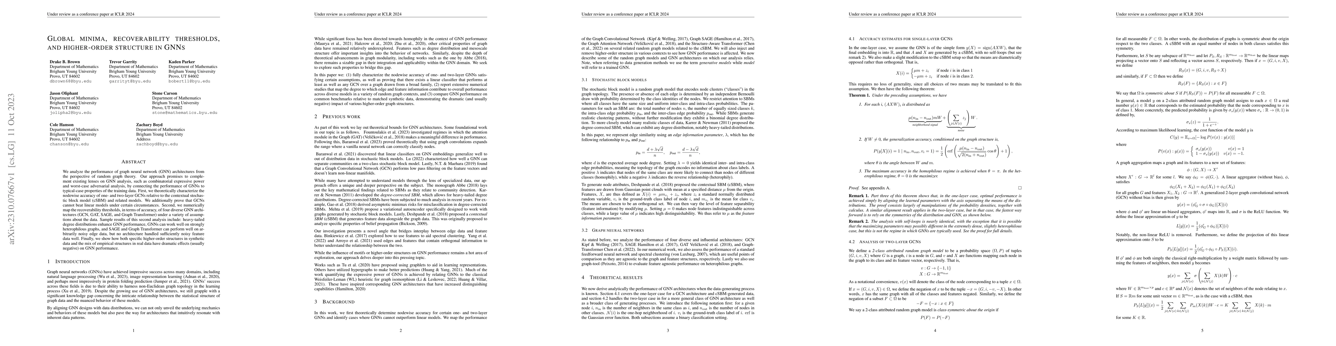 Thumbnail for Global Minima, Recoverability Thresholds, and Higher-Order Structure in
  GNNS